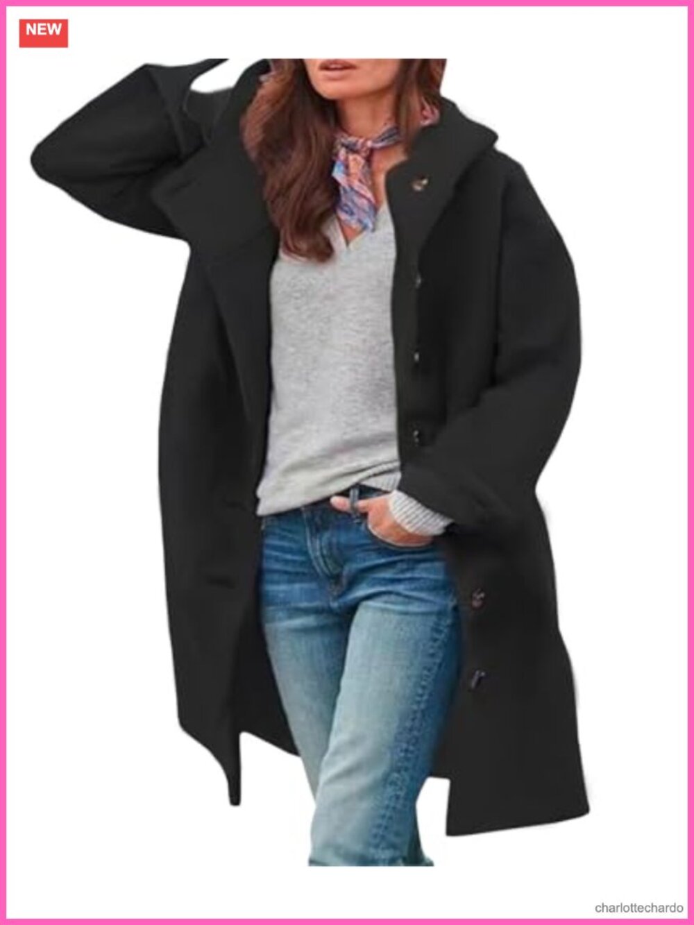 Women's Hooded Trench Coat Single Breasted Long Sleeve Pea Coat